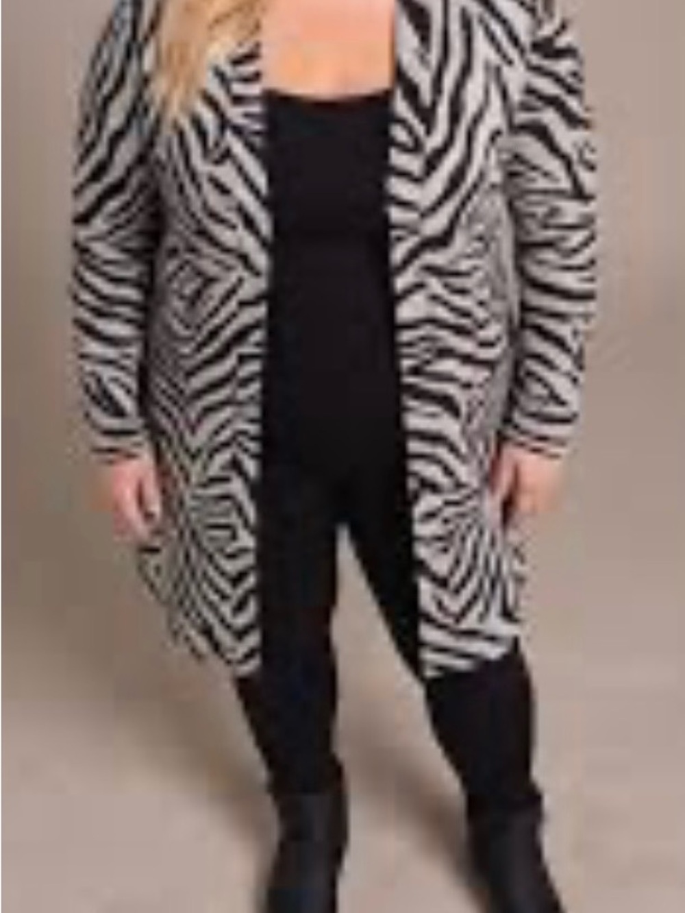 Kasper Black & White Zebra-Print Open Cardigan